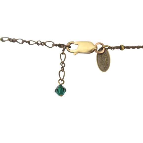 Vintage Liz Palacios Necklace Beads Gemstones Crytals Antique Brass Chain Green - Picture 8 of 9